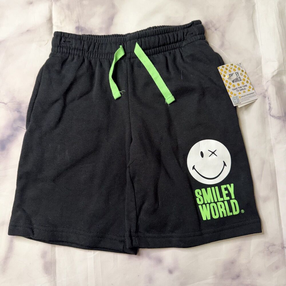 Smiley World Boys Black Fleece Shorts